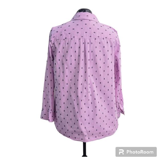 Talbots Pink & Black Swiss Dot Cotton Blouse Plus Size 1X Button Down - Picture 4 of 9
